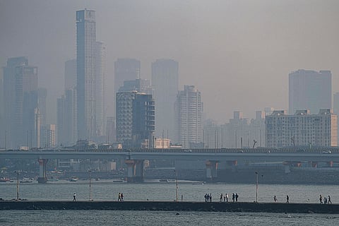 Buildings shrouded in a layer of haze, in Mumbai.