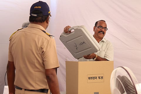 Preparations underway on the eve of voting in the civic polls, in Mumbai.