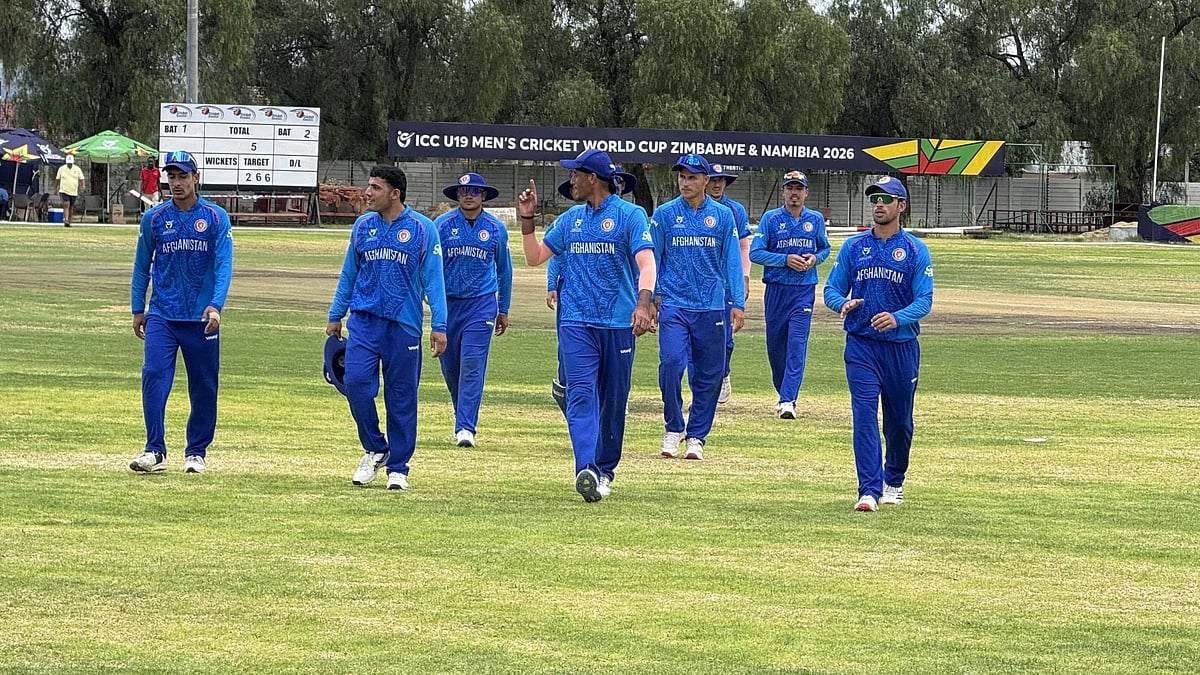 Photo: X/Afghanistan Cricket Board : Afghanistan beat South Africa by 28 runs in the Under 19 World Cup at the High Performance Oval in Windhoek, Namibia on Friday (January 16). 