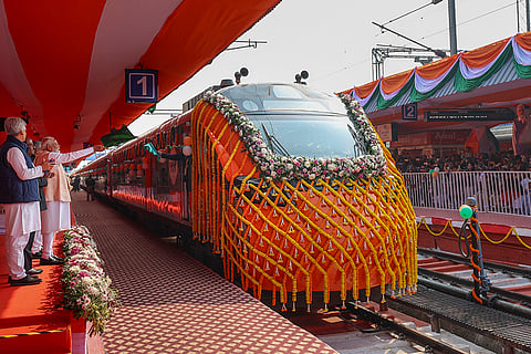 Prime Minister Narendra Modi flags off the country's first Vande Bharat sleeper train between Howrah and Guwahati (Kamakhya), in Malda, West Bengal. 