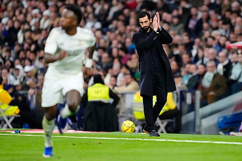 Real Madrid's head coach Alvaro Arbeloa reacts during the Spanish La Liga soccer match between Real Madrid and Levante in Madrid, Spain.