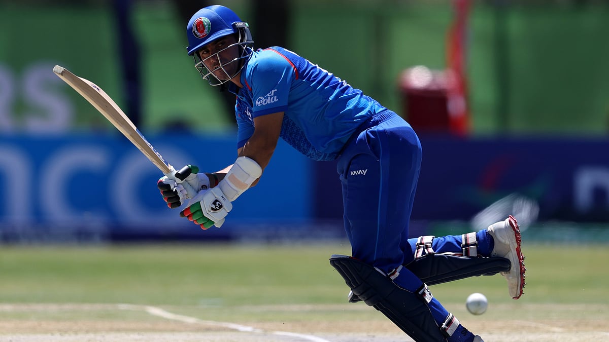 | Photo: X/ACBofficials : Afghanistan U19's Mahboob Khan in action during the ICC U-19 Cricket World Cup match against West Indies U19 on January 18, 2026.