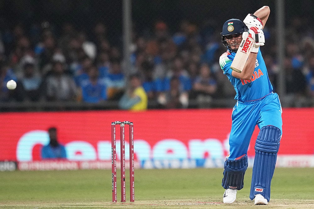 Indias captain Shubman Gill plays a shot