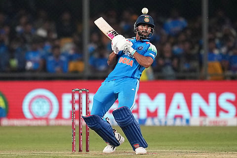 India's Nitish Kumar Reddy bats during the third One Day International cricket match between India and New Zealand in Indore, India.