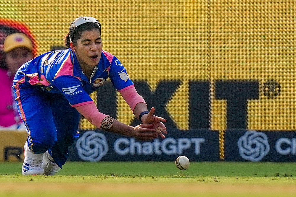 Mumbai Indians Amanjot Kaur fields during the Womens Premier League