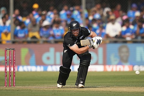 New Zealand's Glenn Phillips bats during the third One Day International cricket match between India and New Zealand in Indore, India.