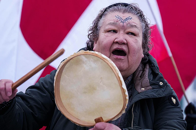 US-Greenland Standoff - Hands off Greenland protests-Inuit woman