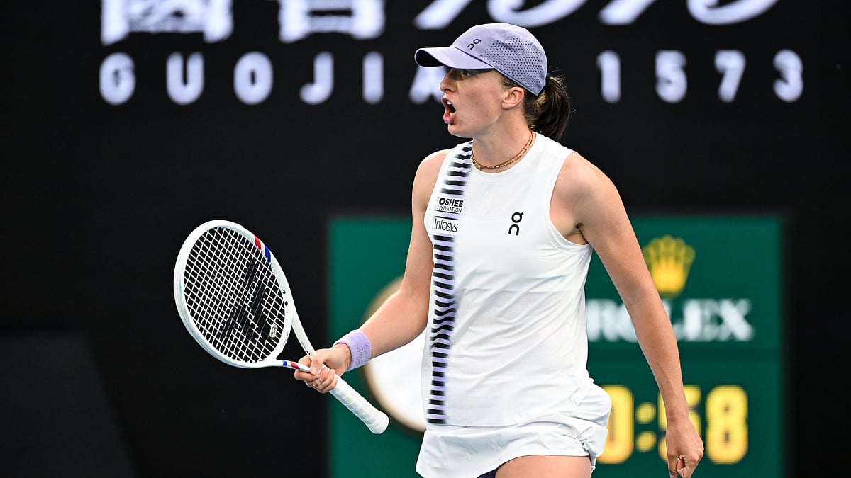 Iga Swiatek in action against Yue Yuan at the Australian Open.
