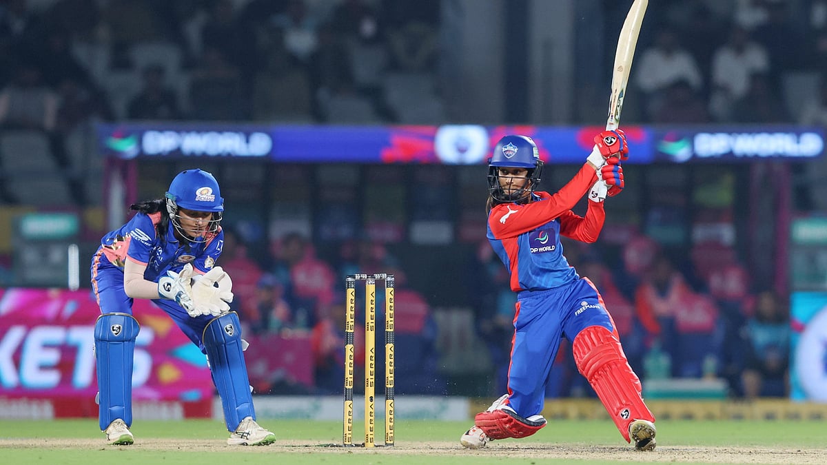 Photo: X/WPL : Jemimah Rodrigues on her way to a half-century in the Mumbai Indians vs Delhi Capitals, WPL 2026 match at Vadodara.