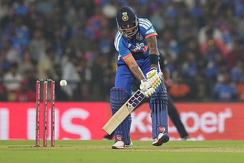 India's captain Suryakumar Yadav bats during the first T20 cricket match between India and New Zealand in Nagpur, India.