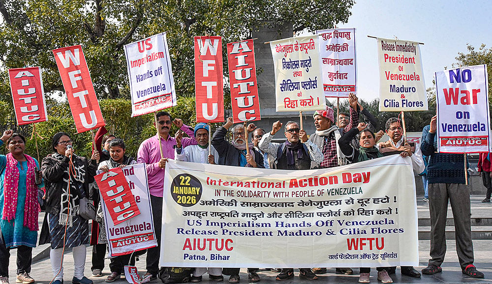 AIUTUC, WFTU activists protest US strikes in Venezuela