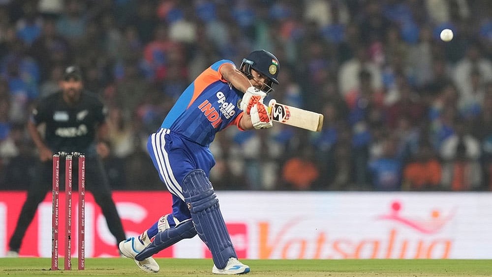 Photo: AP/Mahesh Kumar A. : India's Ishan Kishan plays a shot during the first T20 cricket match between India and New Zealand in Nagpur, India.