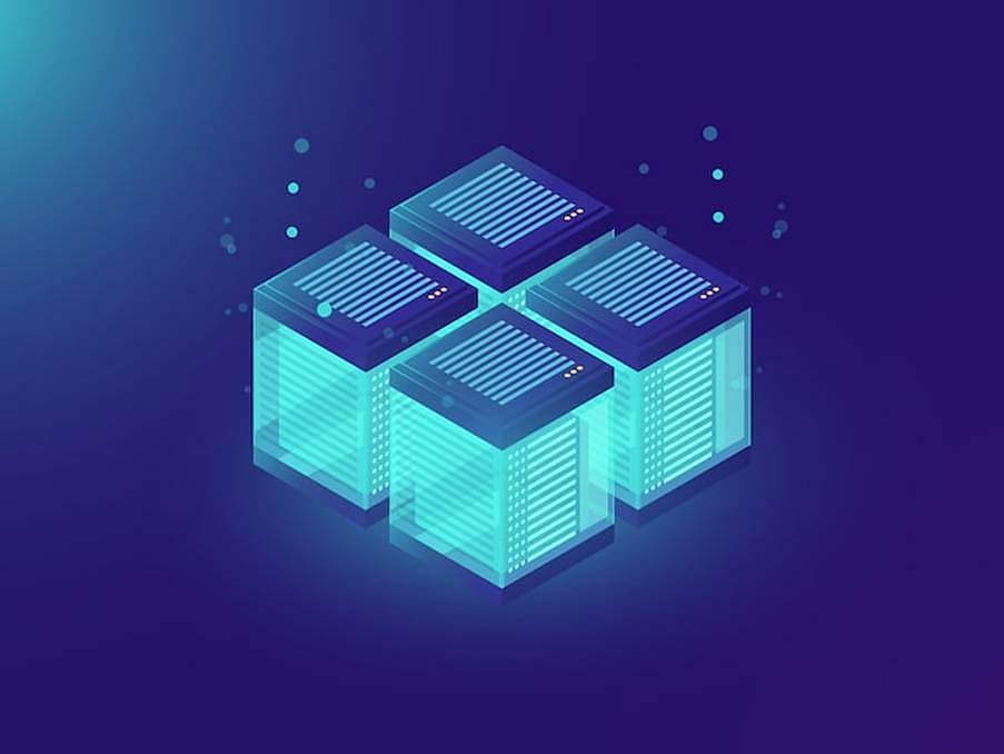 An illustration of four glowing blue data blocks