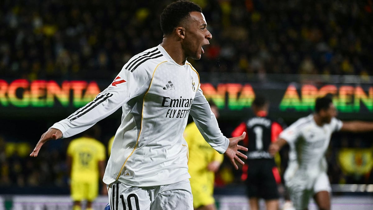 Kylian Mbappe celebrates his goal against Villarreal