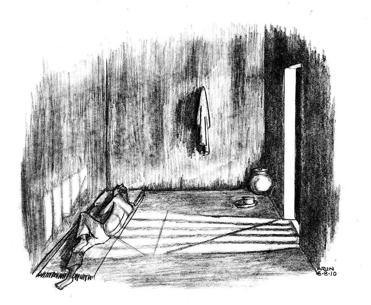 Art work by Arun Ferreira : Cell Alone: I, me and myself. If only sleep would silently ship me to some sociable shore.
