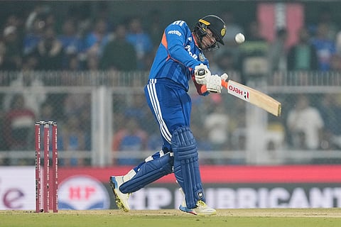 India's Abhishek Sharma plays a shot during the third T20 cricket match between India and New Zealand in Guwahati, India/