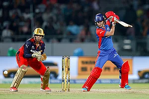 | Photo: BCCI via PTI : Delhi Capitals' Marizanne Kapp plays a shot during the Women's Premier League (WPL) 2026 T20 cricket match between Royal Challengers Bengaluru and Delhi Capitals, at BCA Stadium, in Vadodara, Gujarat.