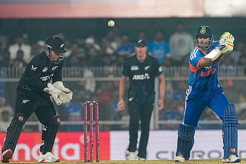 India's captain Suryakumar Yadav plays a shot during the third T20I cricket match between India and New Zealand, at ACA Stadium, Barsapara in Guwahati.