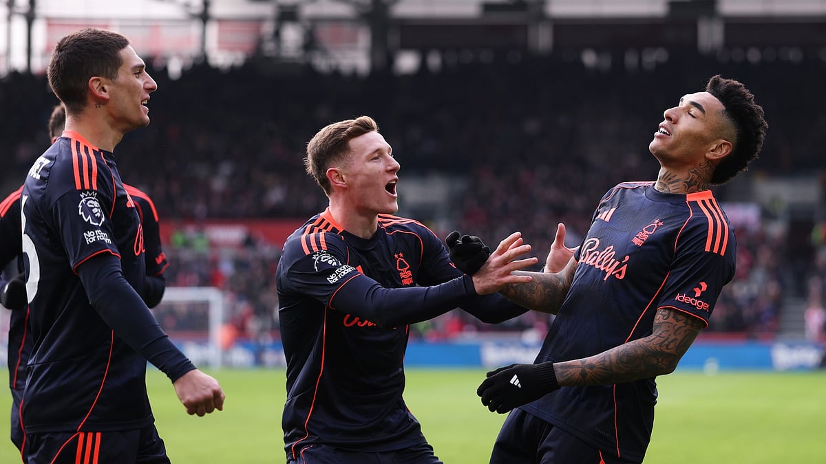 Igor Jesus celebrates scoring during Nottingham Forests' English Premier League match against Brentford on January 25, 2026.