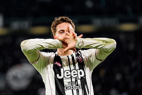 Juventus' Kenan Yildiz celebrates scoring their side's second goal of the game during the Italian Serie A soccer match between Juventus and Napoli in Turin, Italy.