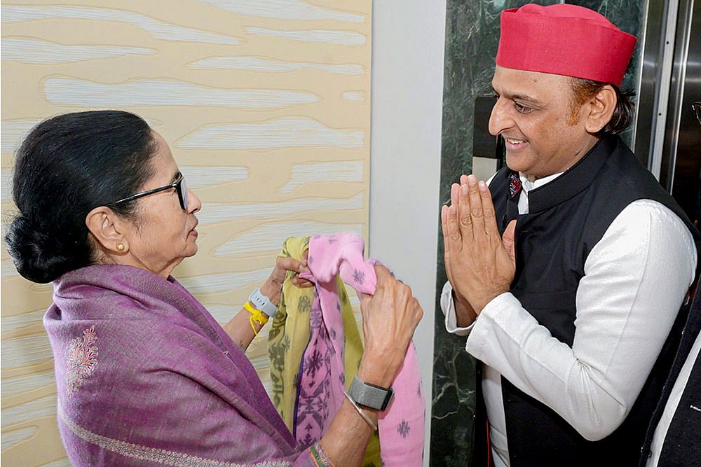 In this image posted on Jan. 27, 2026, West Bengal CM Mamata Banerjee with Samajwadi Party President Akhilesh Yadav during a meeting, at Nabanna. - | Photo: @AITCofficial/X via PTI