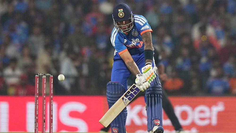 | Photo: AP/Mahesh Kumar A. : India's captain Suryakumar Yadav bats during the first T20 cricket match between India and New Zealand in Nagpur, India.