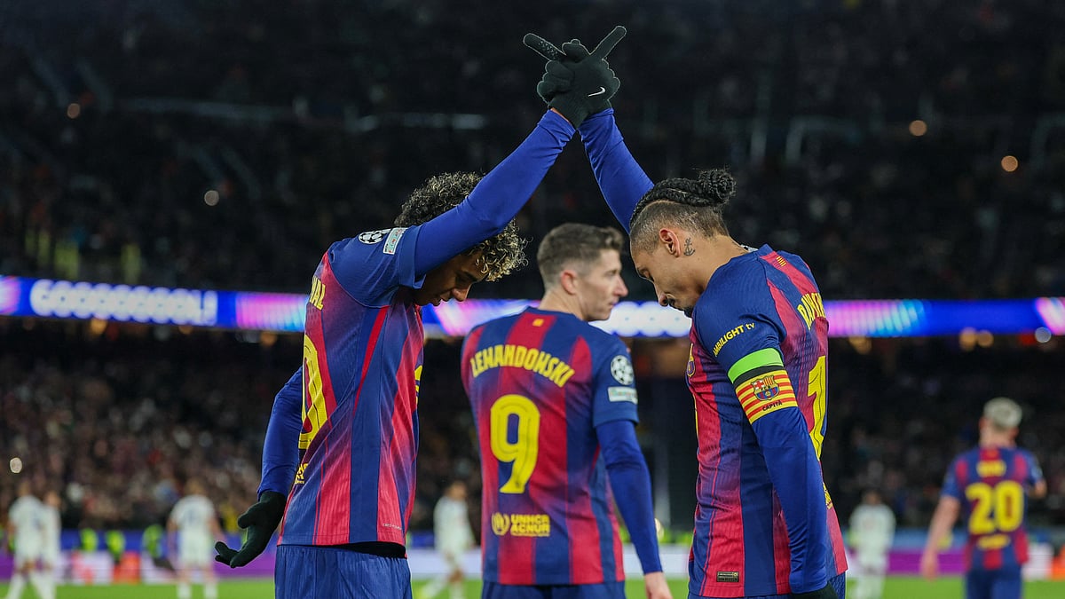 Barcelona's Lamine Yamal and Raphinha