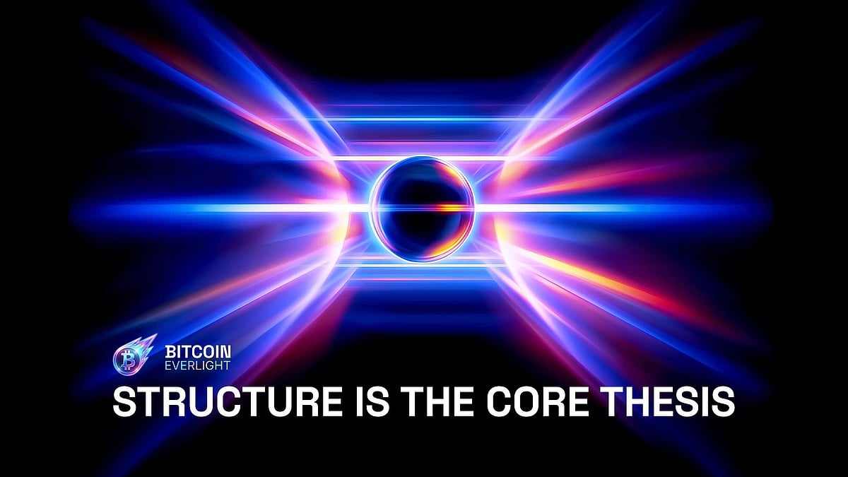 Abstract blue and pink light beams with the text ‘Structure Is the Core Thesis