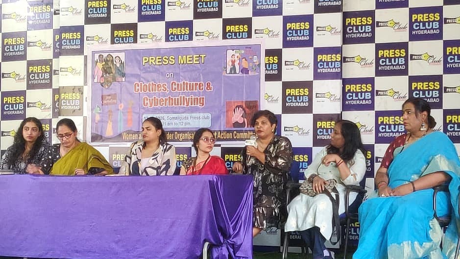 Deepthi Sirla at the press meet on "Clothes, Culture and Cyberbullying", hosted by the Women and Transgender Organisation Joint Action Committee, post the cyberbullying of Telugu actress Anasuya  - X
