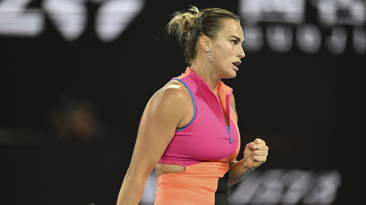 Aryna Sabalenka celebrates during the Australian Open 2026.