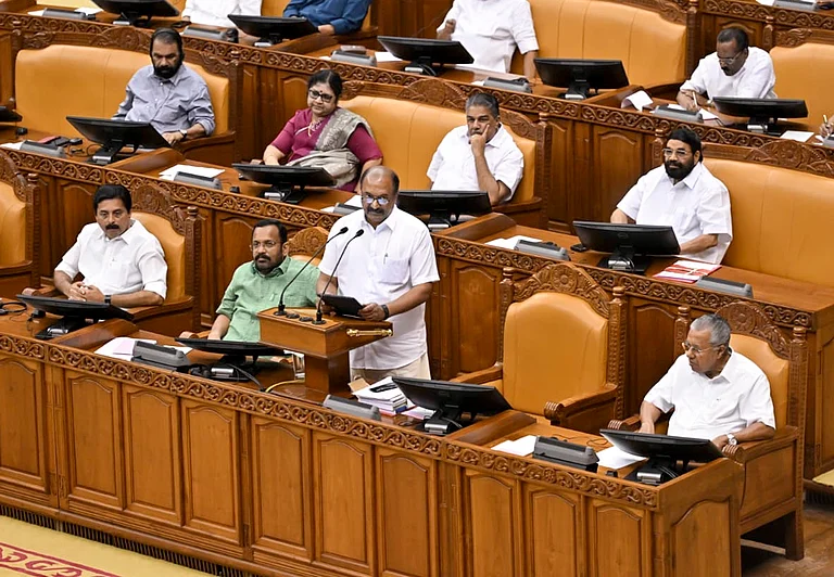 In this image received on Jan. 29, 2026, Kerala Finance Minister K.N. Balagopal presents the state Budget 2026-27 in the state Legislative Assembly, in Thiruvananthapuram.
- S.Gopakumar