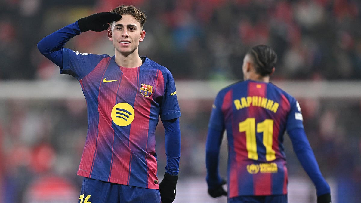 Fermin Lopez celebrates after scoring versus Slavia Prague earlier in January.