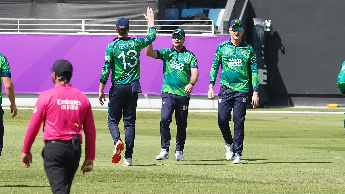 X/Cricket Ireland : Ireland celebrate a UAE wicket during the second T20 international in Dubai.