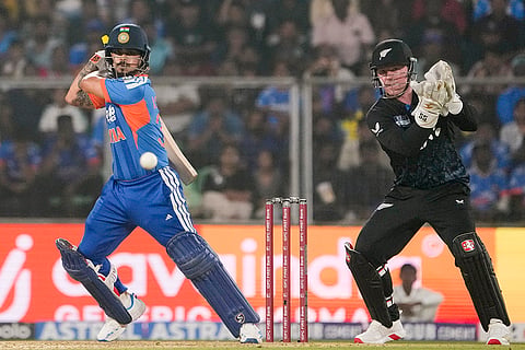 India's Ishan Kishan plays a shot during the fifth and final T20 International cricket match between India and New Zealand, at the Greenfield International Stadium, in Thiruvananthapuram, Kerala.