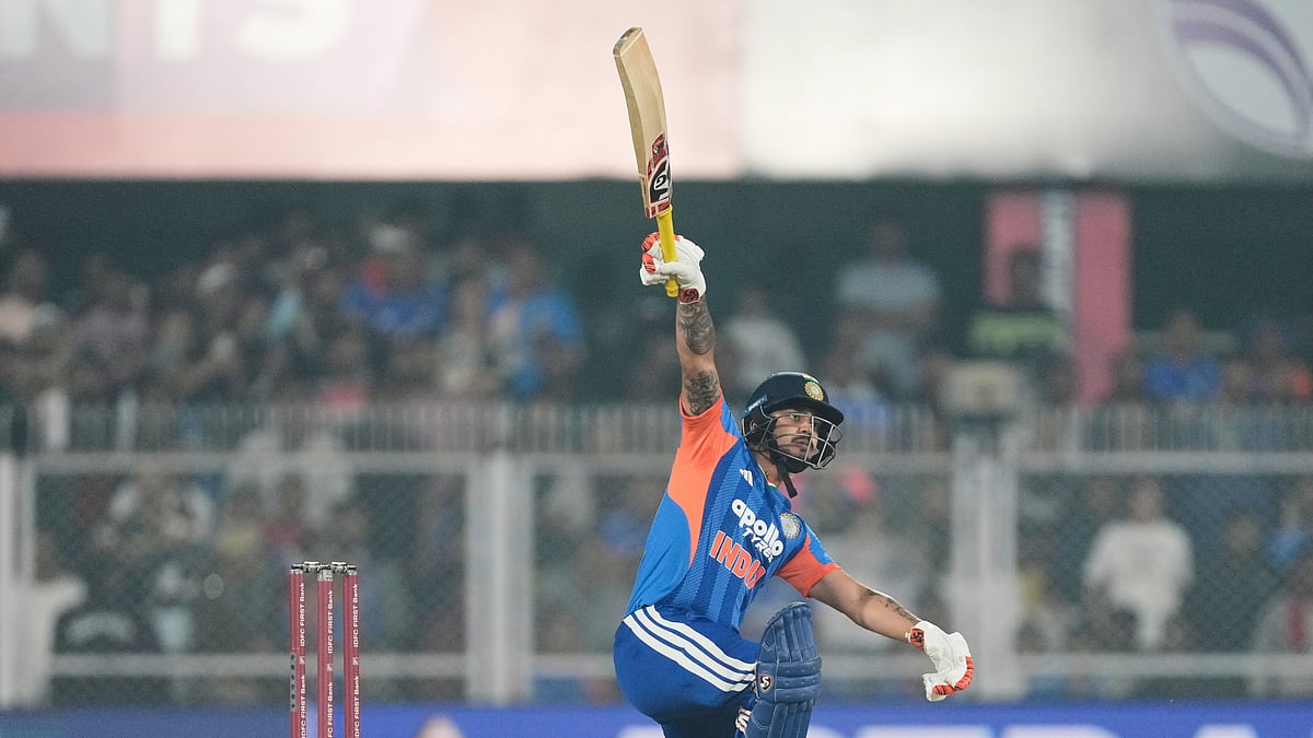 (AP Photo/Anupam Nath) : India's Ishan Kishan plays a shot during the third T20 cricket match between India and New Zealand in Guwahati, India, Sunday, Jan. 25, 2026. 