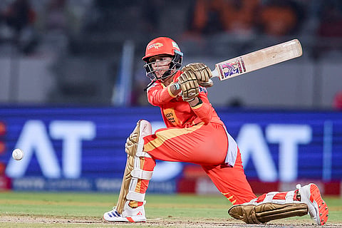 Gujarat Giants’ Anushka Sharma plays a shot during a Women's Premier League (WPL) 2026 T20 International cricket match between Gujarat Giants and Mumbai Indians, at BCA Stadium, in Vadodara, Gujarat.