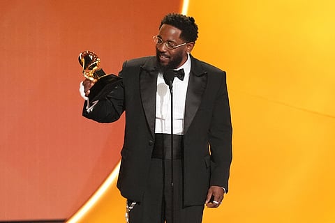 Kendrick Lamar accepts the award for best rap album for "GNX" during the 68th annual Grammy Awards in Los Angeles. 