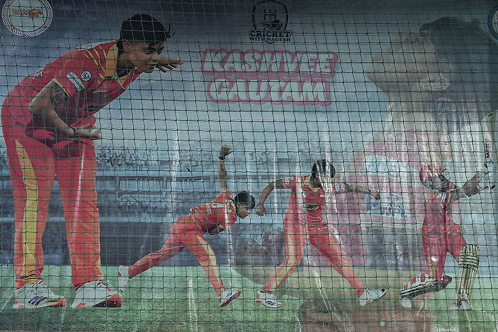 A poster of Kashvee Gautam at her coach Nagesh Gupta’s new academy in Zirakhpur, where she still comes to train and practise whenever she is back home - | Photo: Suresh K Pandey/Outlook
