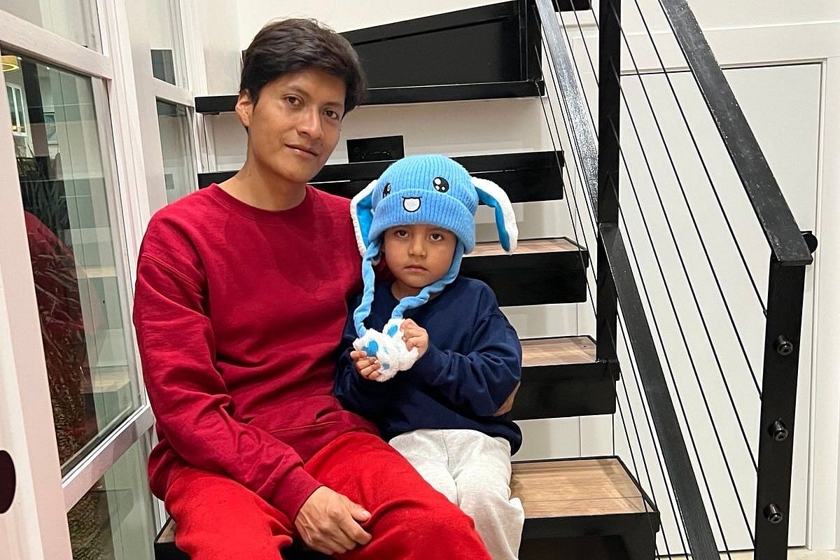 (Joaquin Castro via AP) : In this photo released by U.S. Rep. Joaquin Castro, D-TX, Adrian Conejo Arias and his son, five-year-old Liam Conejo Ramos are seen in San Antonio, Texas, Saturday, Jan. 31, 2026, after being released from Dilley detention center. 