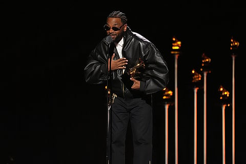 Sounwave accepts the award for best melodic rap performance for "Luther" on behalf of Kendrick Lamar, SZA during the 68th annual Grammy Awards in Los Angeles. 