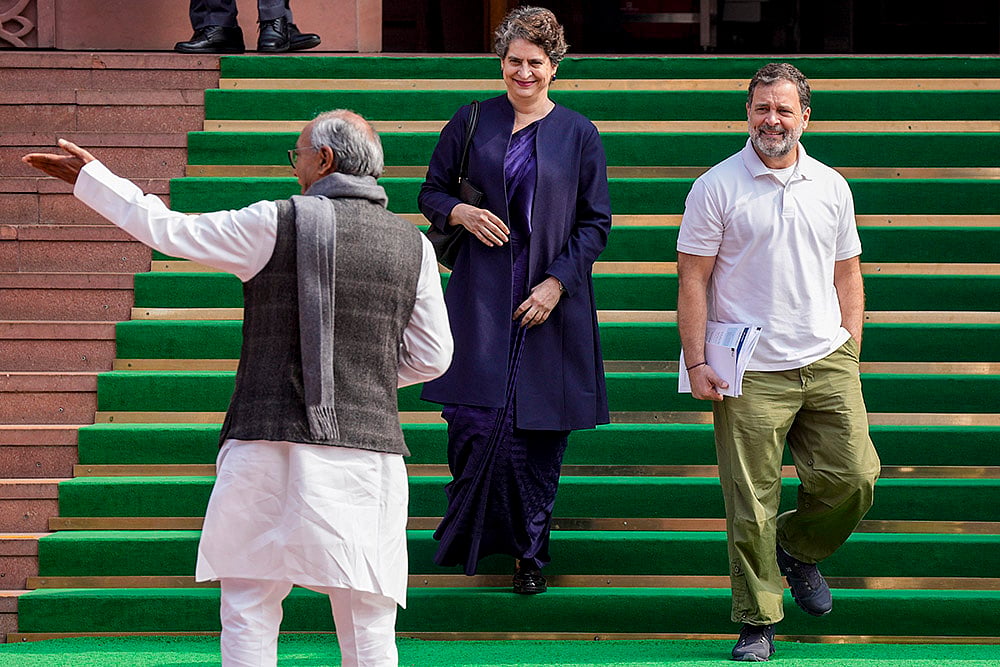 | Photo: PTI/Salman Ali : Leader of Opposition in the Lok Sabha Rahul Gandhi, Congress MP Priyanka Gandhi Vadra and other during the Budget Session of the Parliament, in New Delhi.