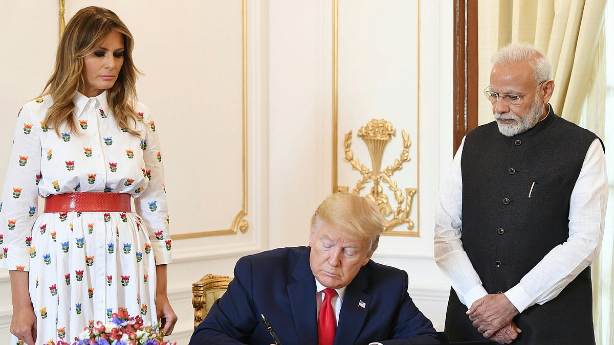 shutterstocK : US President Donald Trump, First Lady Melania Trump and Indian Prime Minister Narendra Modi |