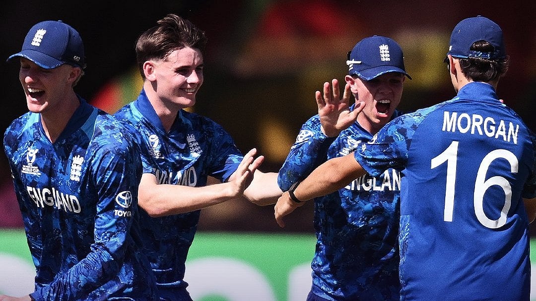 Photo: X/ICC : England celebrate an Australian wicket during their ICC Under-19 World Cup 2026 semi-final in Bulawayo.