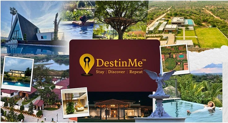 DestinMe resort collage with luxury villas, pools,