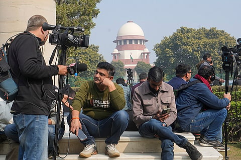 Media representatives outside the Supreme Court, in New Delhi. The Supreme Court will hear a plea filed by West Bengal Chief Minister Mamata Banerjee challenging the ongoing Special Intensive Revision (SIR) of electoral rolls in the state. 