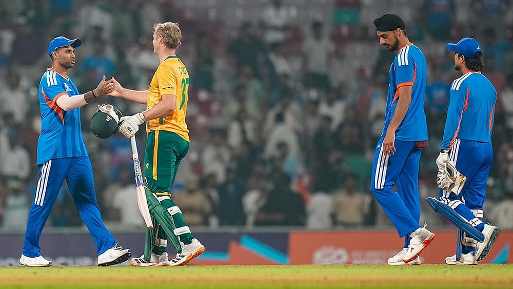 | Photo: PTI/Shashank Parade : Star Sports faces severe social media criticism for controversial Super 8 promo of the IND vs SA Super 8 clash on Sunday, February 22, 2026.