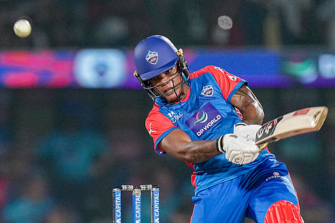 Delhi Capitals' Chinelle Henry plays a shot during the Women's Premier League (WPL) 2026 final T20 cricket match between Delhi Capitals and Royal Challengers Bengaluru, at Baroda Cricket Association Stadium, Kotambi in Vadodara, Gujarat.