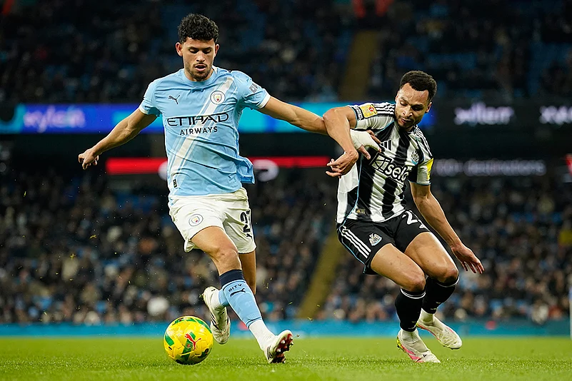Manchester City Vs Newcastle United EFL Cup 2025-26 soccer-Matheus Nunes