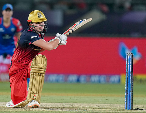 Royal Challengers Bengaluru's Georgia Voll plays a shot during the Women's Premier League (WPL) 2026 final T20 cricket match between Delhi Capitals and Royal Challengers Bengaluru, at Baroda Cricket Association Stadium, Kotambi in Vadodara, Gujarat