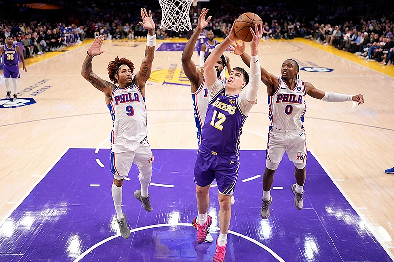 LA Lakers vs Philadelphia 76ers NBA basketball game-Jake LaRavia